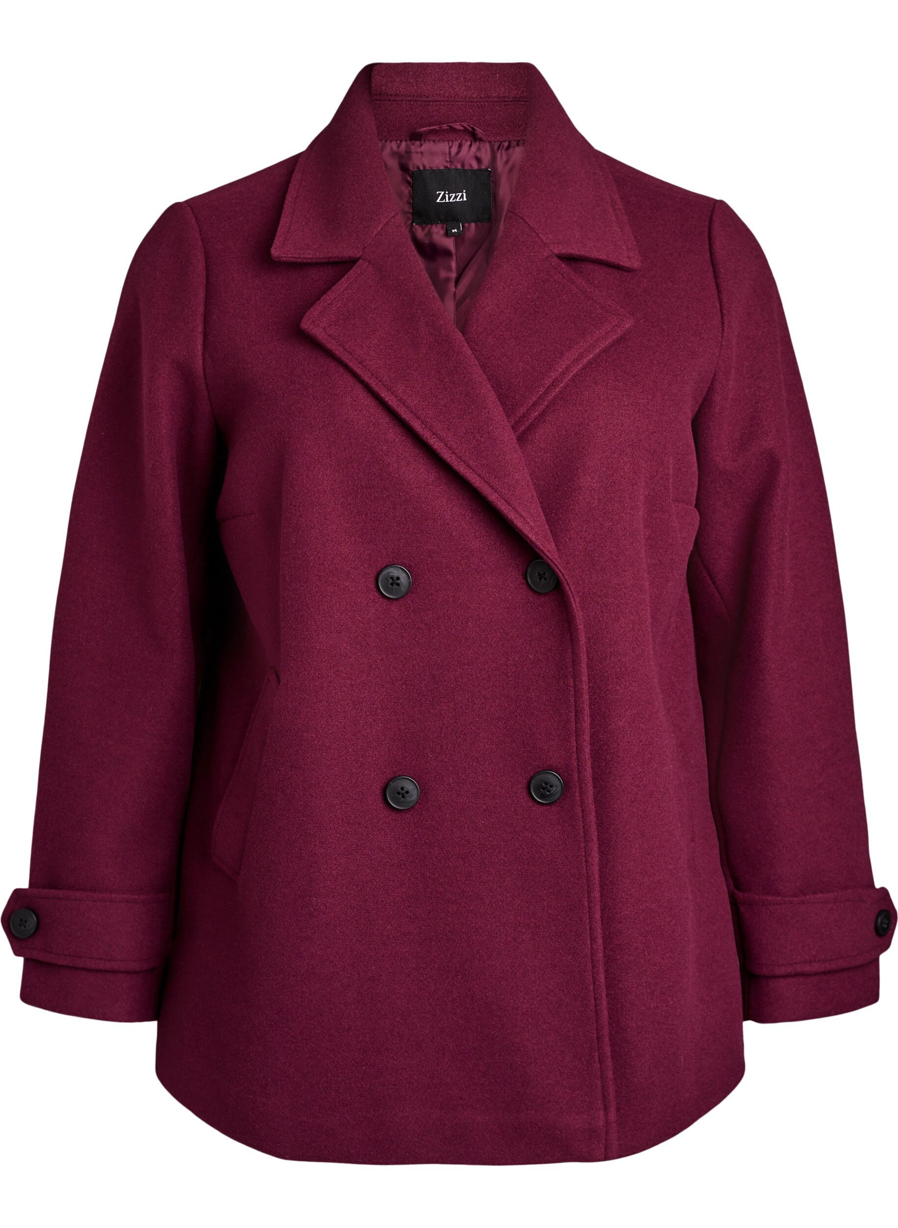 Zizzifashion Short coat with double-breasted button closure, Dark Bordeaux, Packshot image number 0