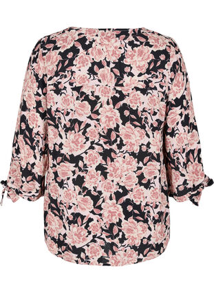 Floral viscose blouse with 3/4 sleeves, Black Flower AOP, Packshot image number 1