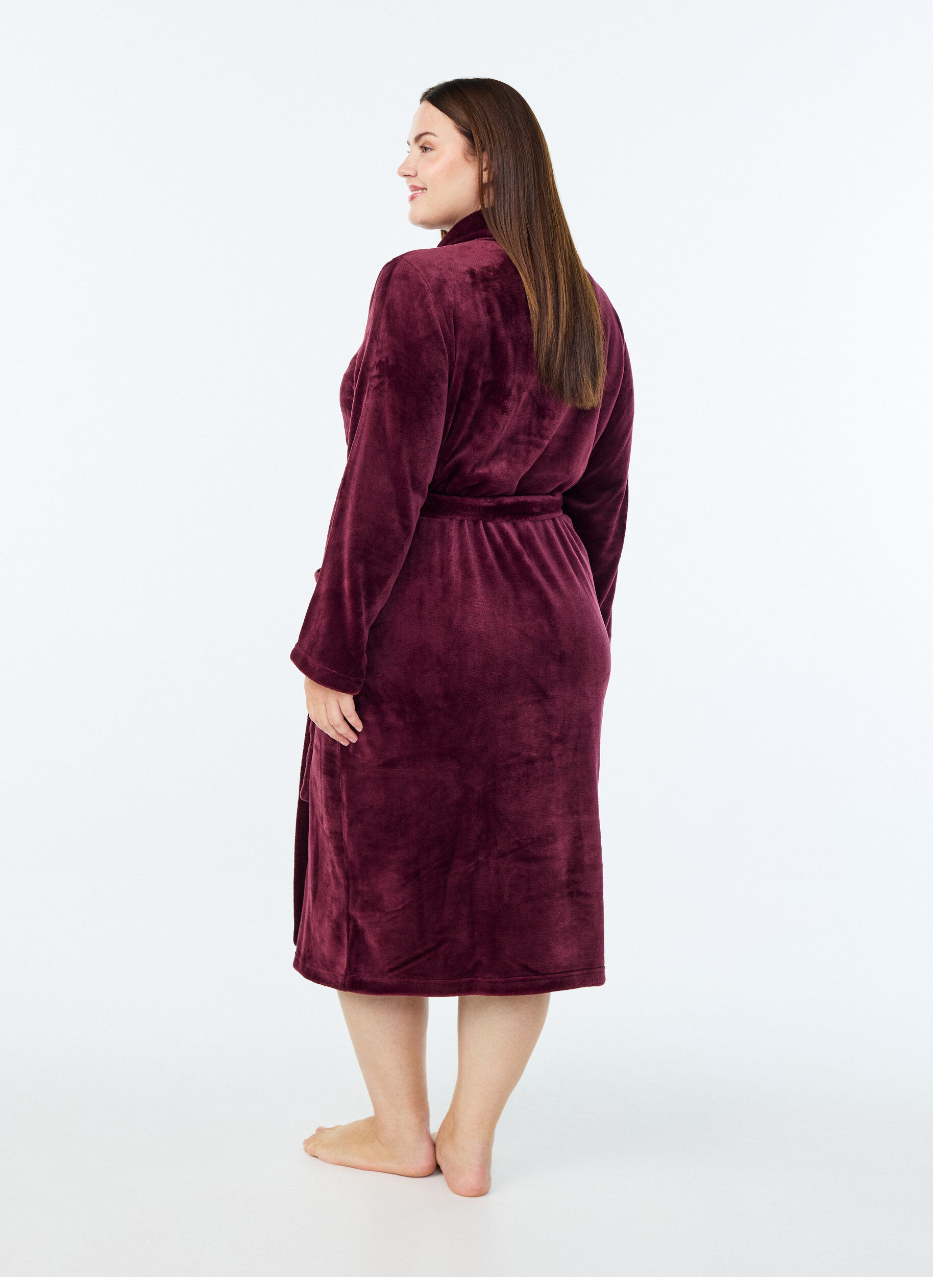 Zizzifashion Robe in soft velour with pockets, Dark Bordeaux, Model image number 1