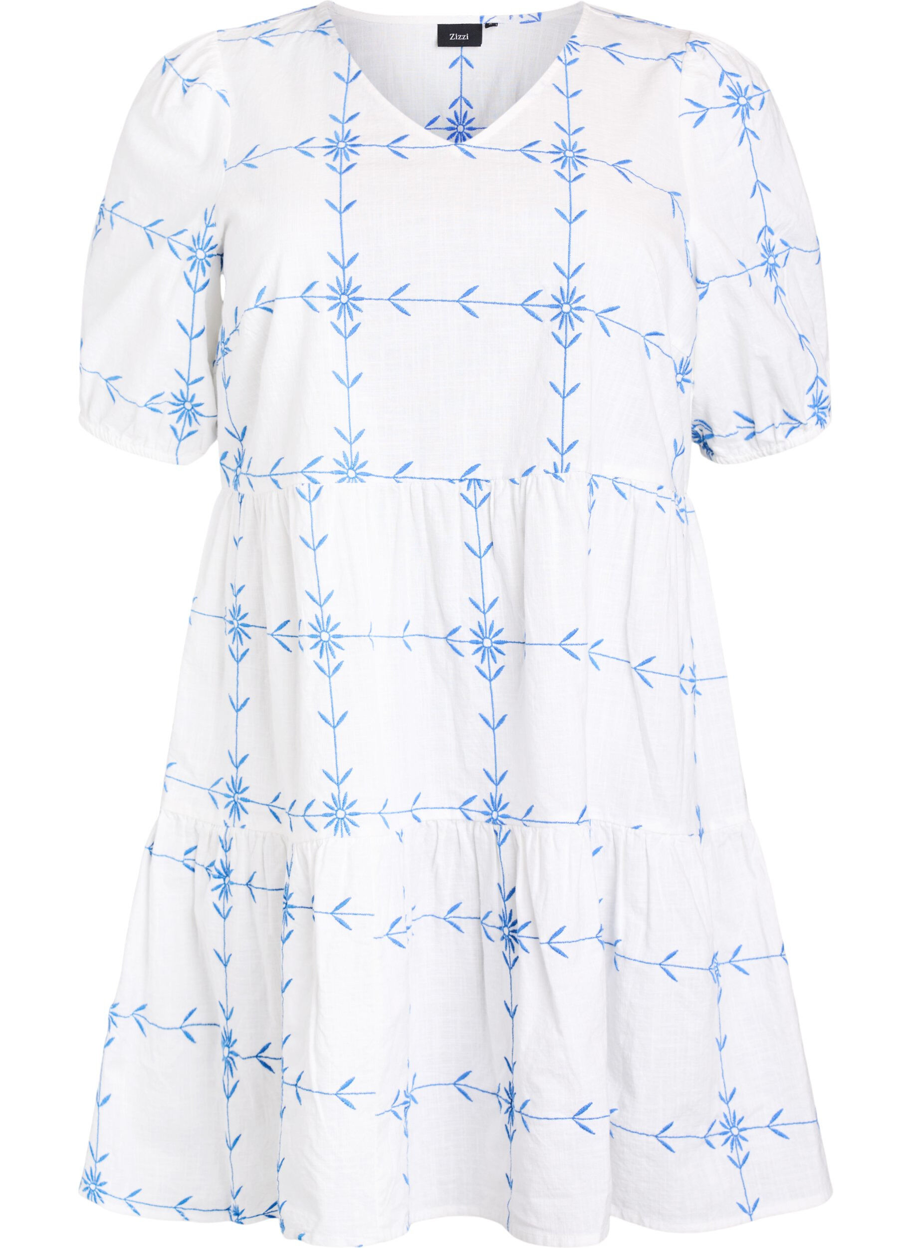 Short dress with V-neck and embroidery