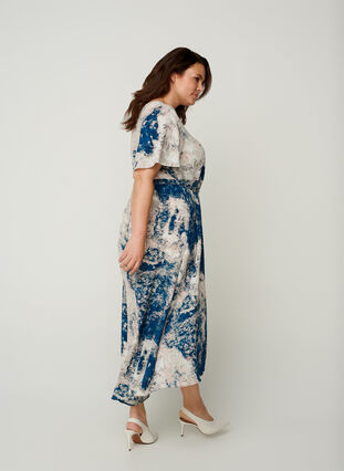 Short-sleeved midi dress with print, Twilight Blue AOP, Model image number 1
