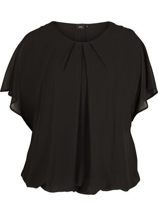 Short blouse with loose mesh sleeves, Black, Packshot image number 0