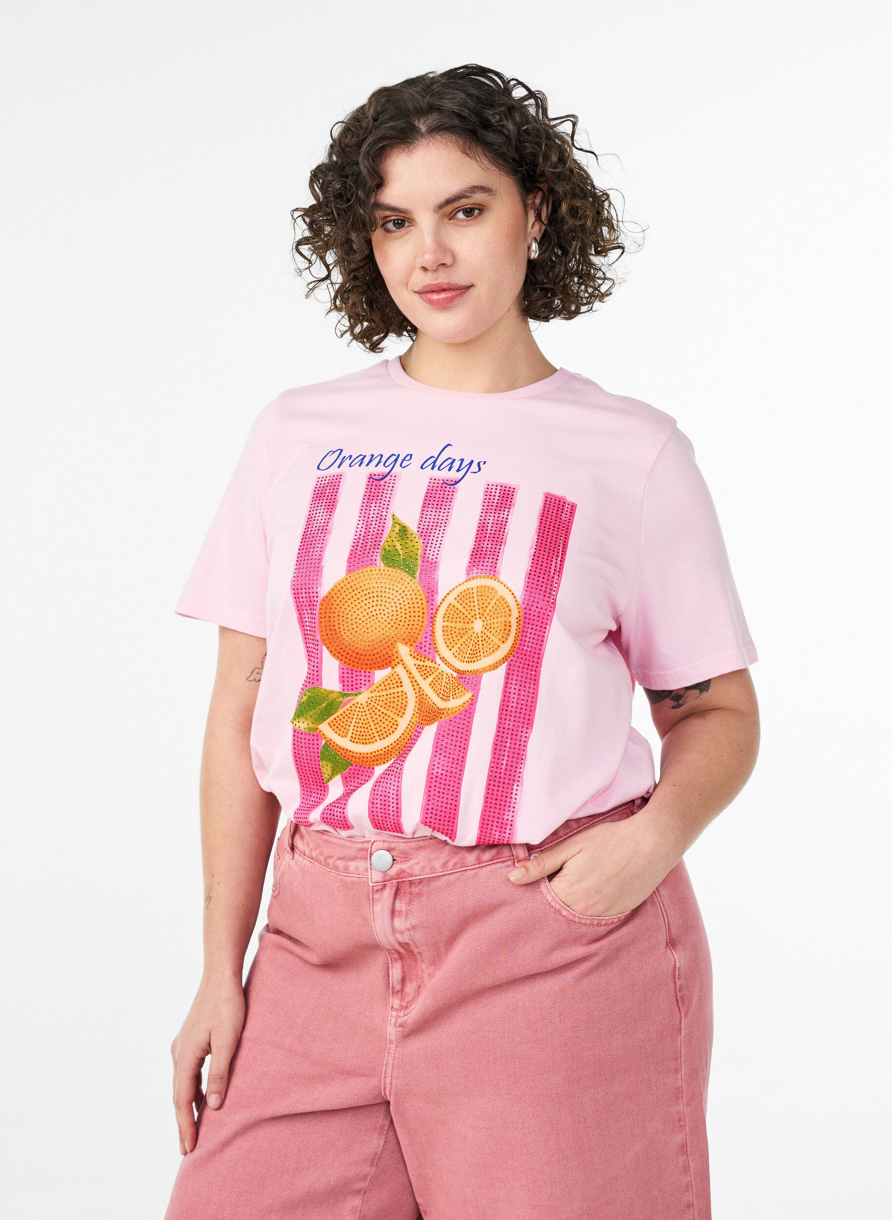 Zizzifashion Organic cotton T-shirt with front print, Pink, Model image number 0
