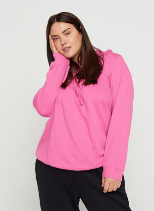 Sweatshirt with a hood and ribbed cuffs, Phlox Pink, Model image number 0