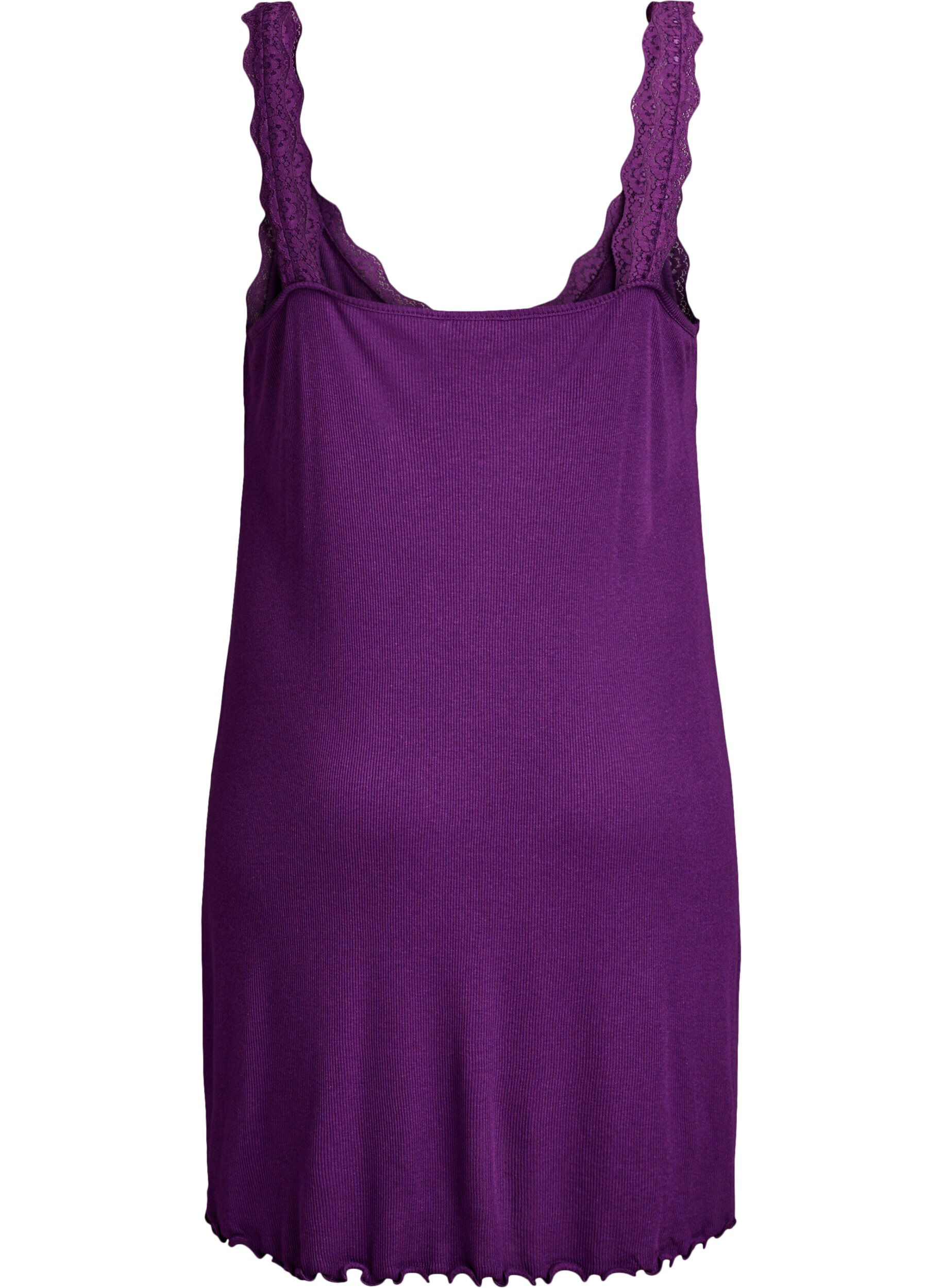 Zizzifashion Nightgown with lace hem, Purple, Packshot image number 1