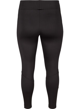 Cropped exercise tights with print and mesh, Black, Packshot image number 1