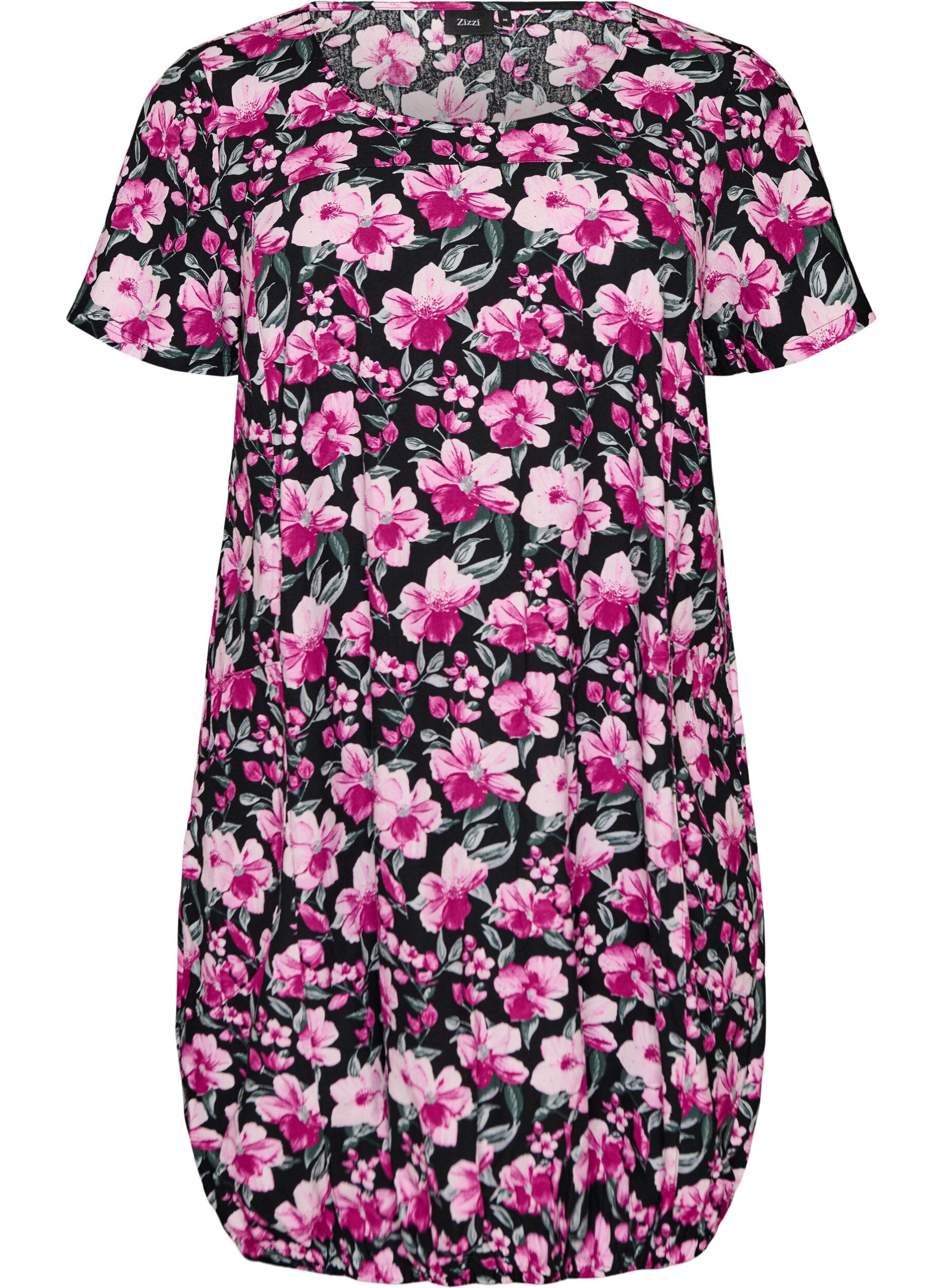 Zizzifashion Short-sleeved cotton dress with print, Black, Packshot image number 0