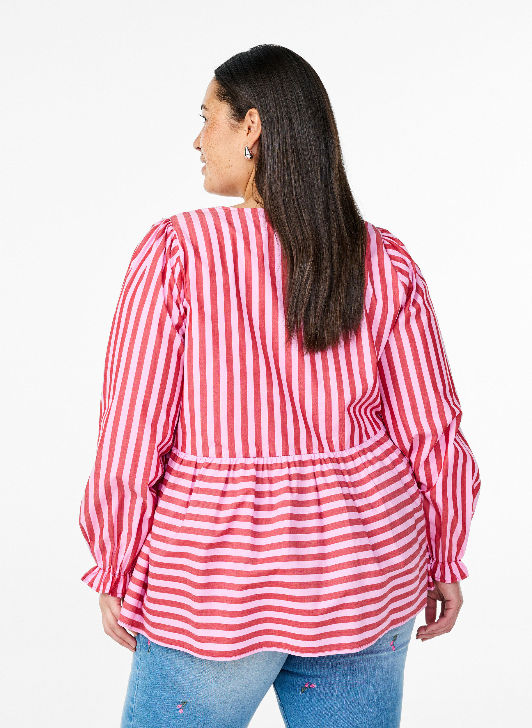 Zizzifashion Blouse with stripes and bows, Red, Model image number 2