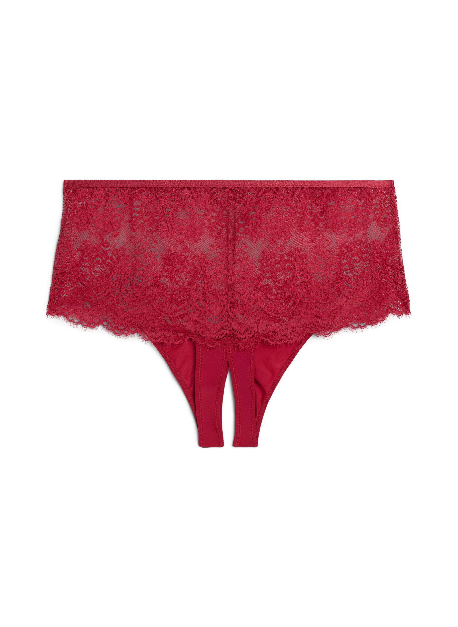 Zizzifashion Lace hipster thong with an opening at the bottom, Red, Packshot image number 1