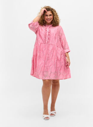 Jacquard dress with ruffles and A-line, Cashmere Rose, Model image number 3