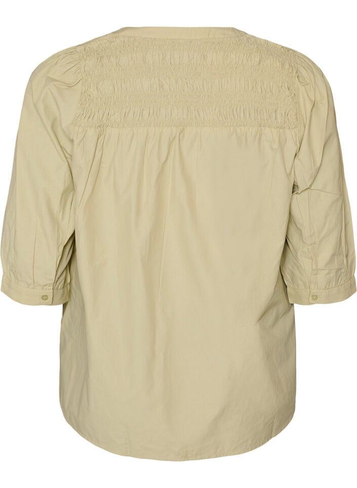 Blouse with smock and 3/4 sleeves, Green, Packshot image number 1