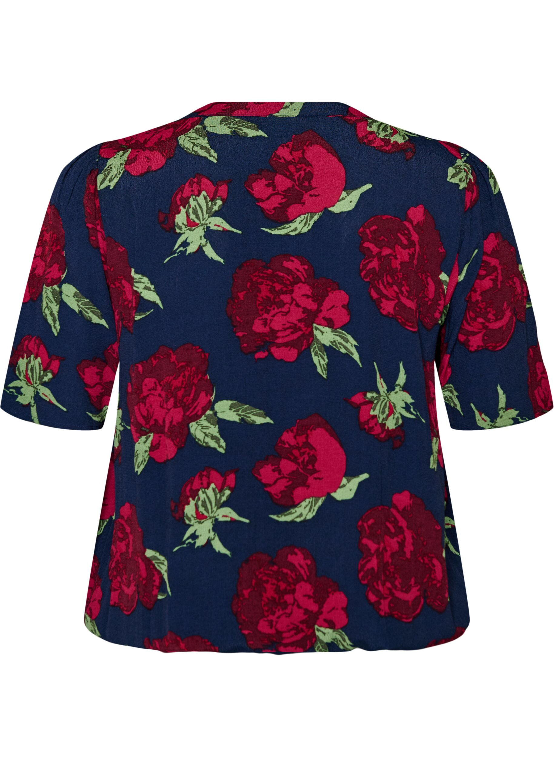 ZizzifashionViscose blouse with floral print and balloon shape, Blue, Packshot image number 1
