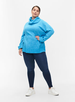 Long-sleeved knitted jumper with turtleneck, Malibu Blue Mel., Model image number 2