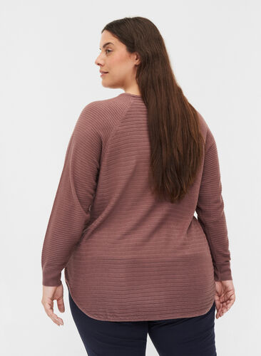 Knit blouse with texture and round neckline, Rose Taupe, Model image number 1