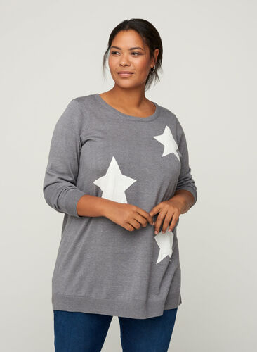 Knit blouse, Mid Grey Mel w stars, Model image number 0
