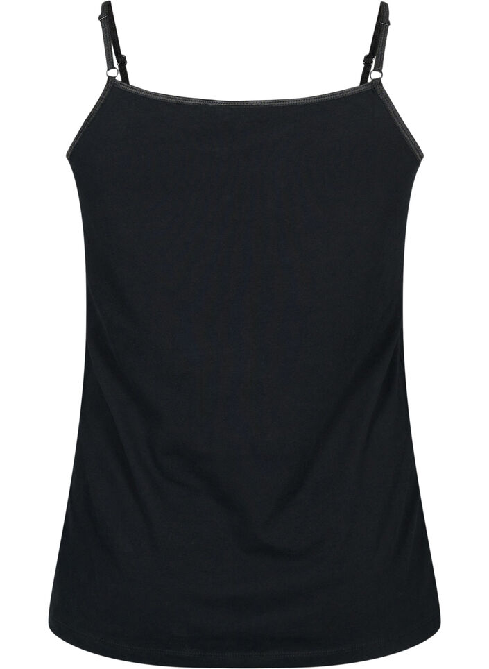 Basic cotton spaghetti strap top, Black, Packshot image number 1