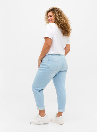 Cropped mom fit Mille jeans with embroidery, Light blue denim, Model image number 1