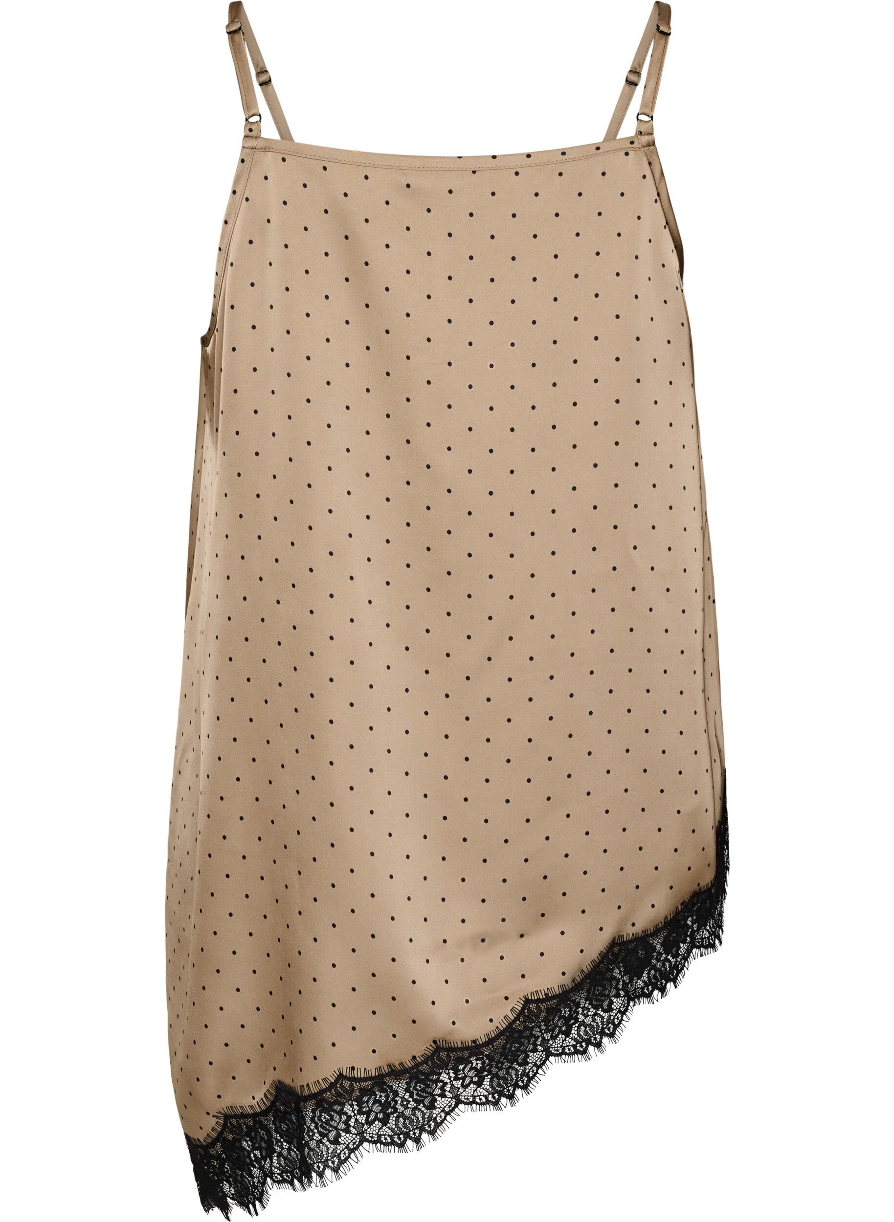Zizzifashion Strappy top with lace and an asymmetrical hem, Beige, Packshot image number 1