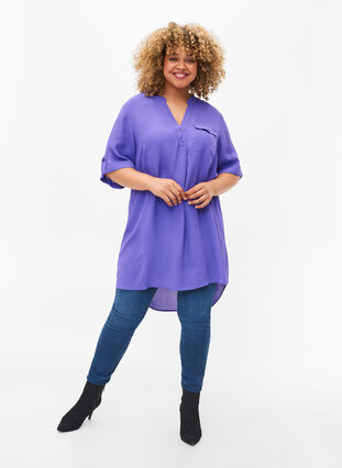 Viscose tunic with short sleeves, Purple Corallites, Model image number 2