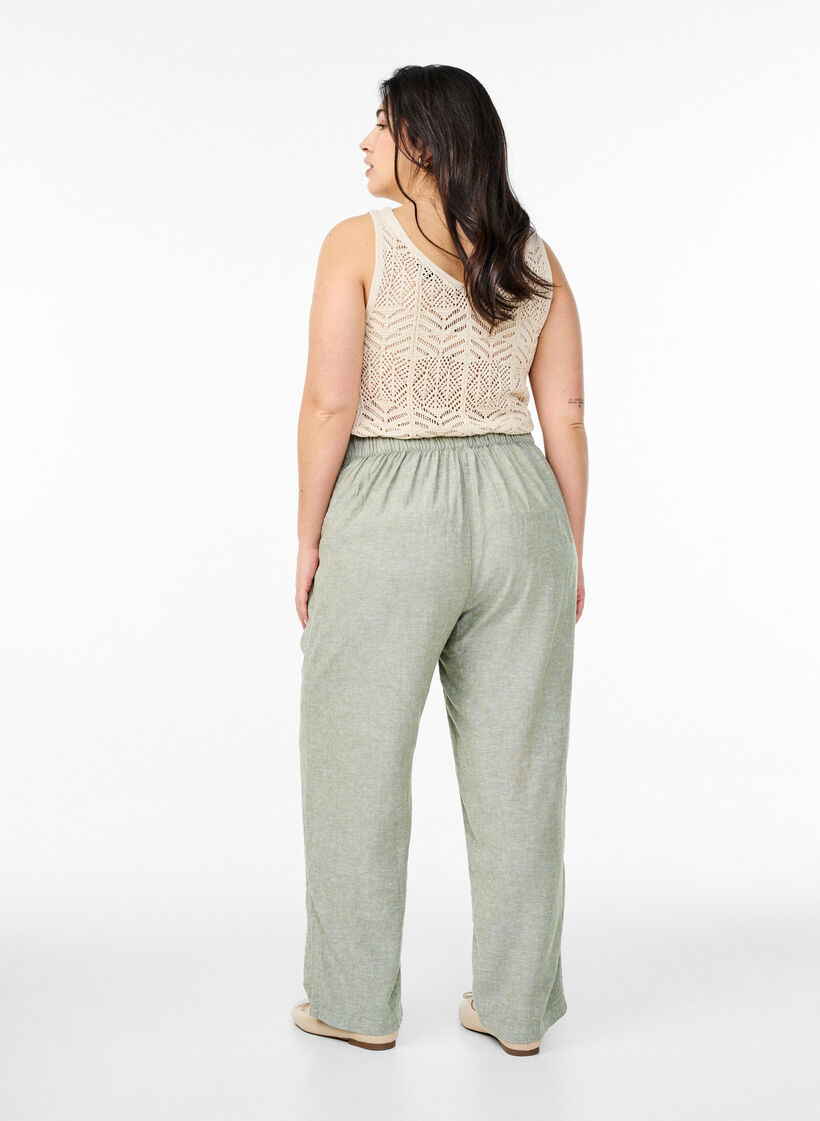 Loose trousers in linen and viscose, Green, Model image number 2