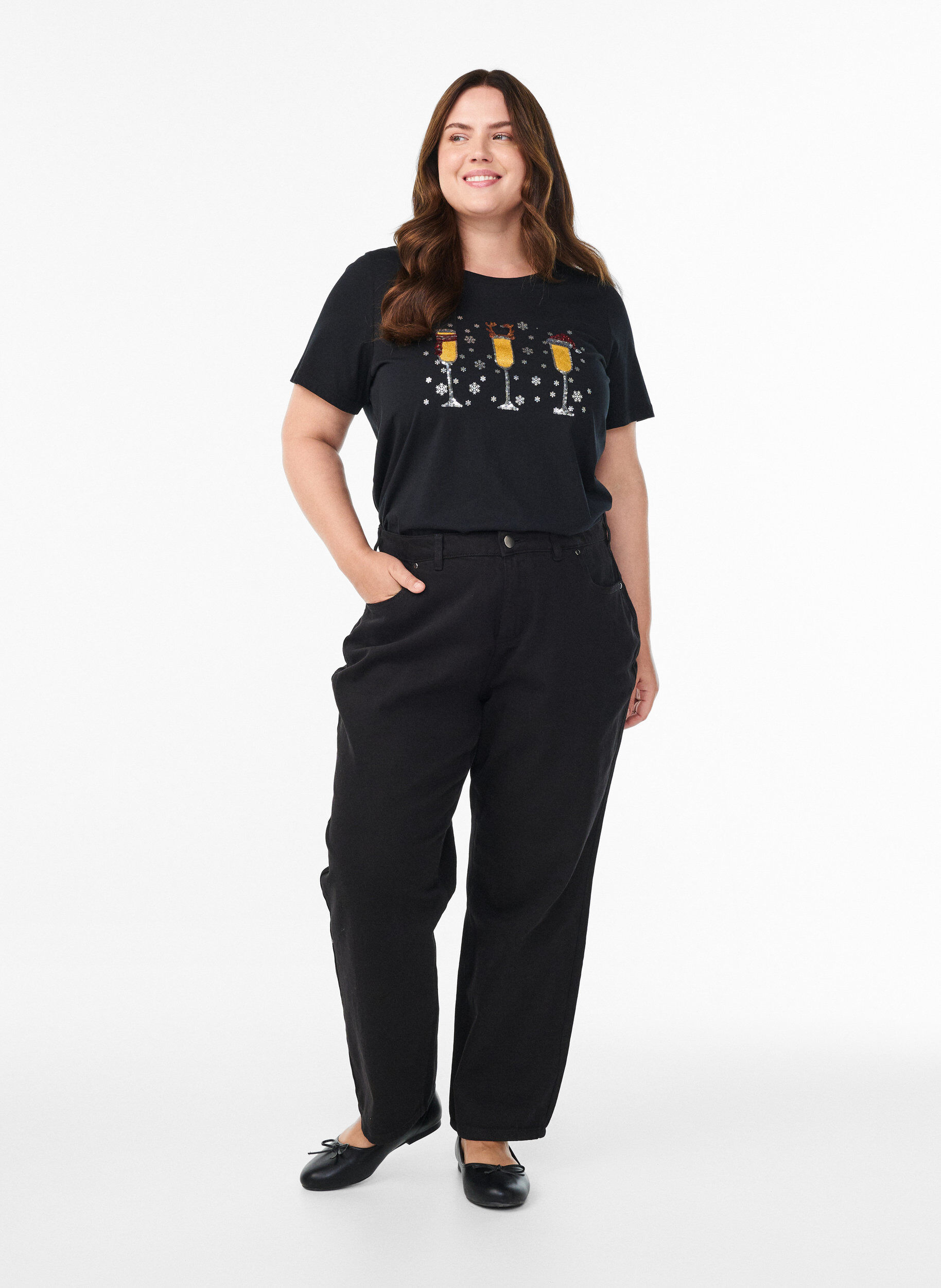 ZizzifashionChristmas t-shirt in organic cotton, Black, Model image number 1