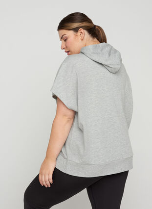 Short-sleeved sweatshirt with zip, Light Grey Melange, Model image number 1