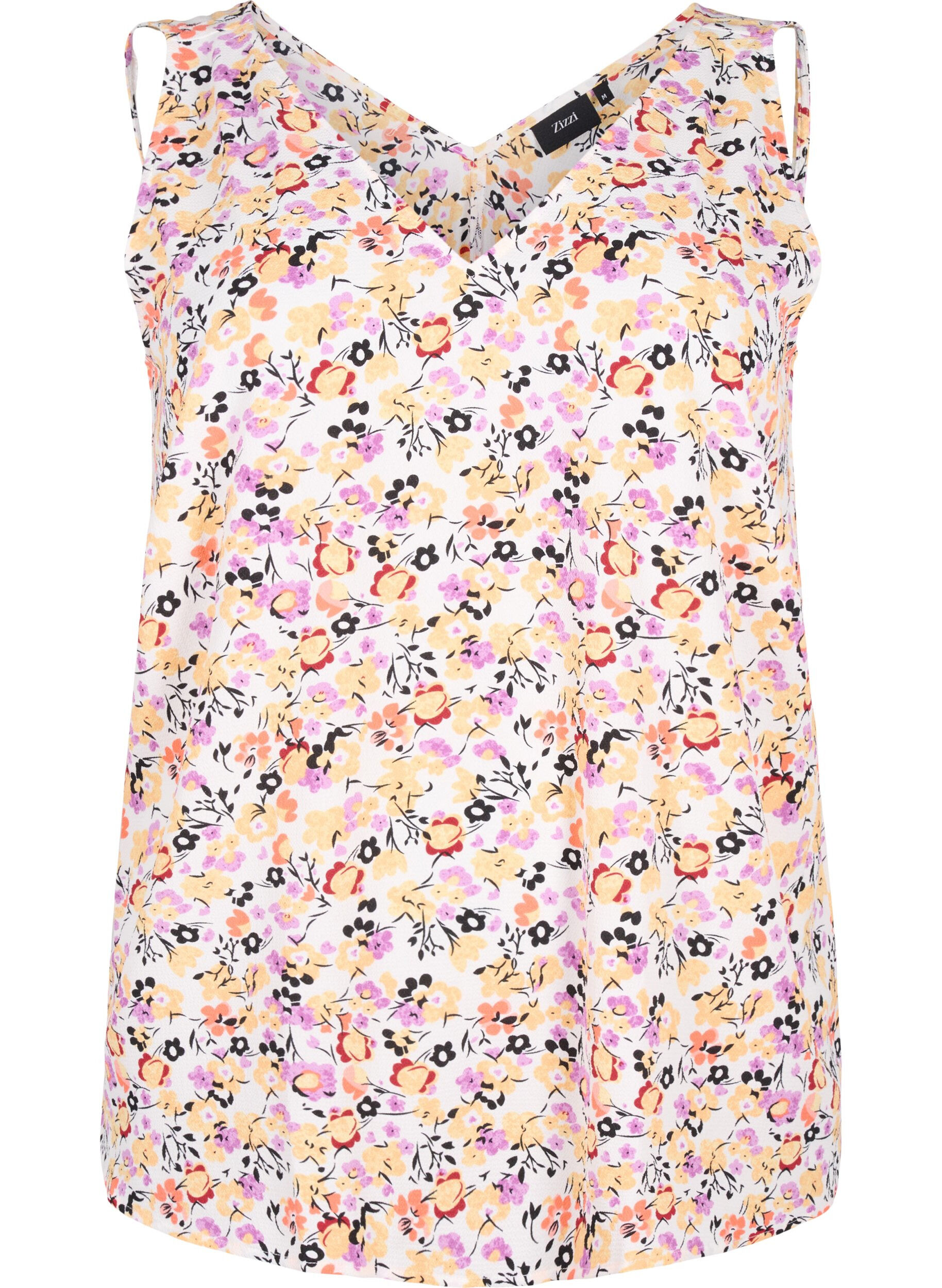 Zizzifashion Floral top with v-neck, Off White Flower AOP, Packshot image number 0