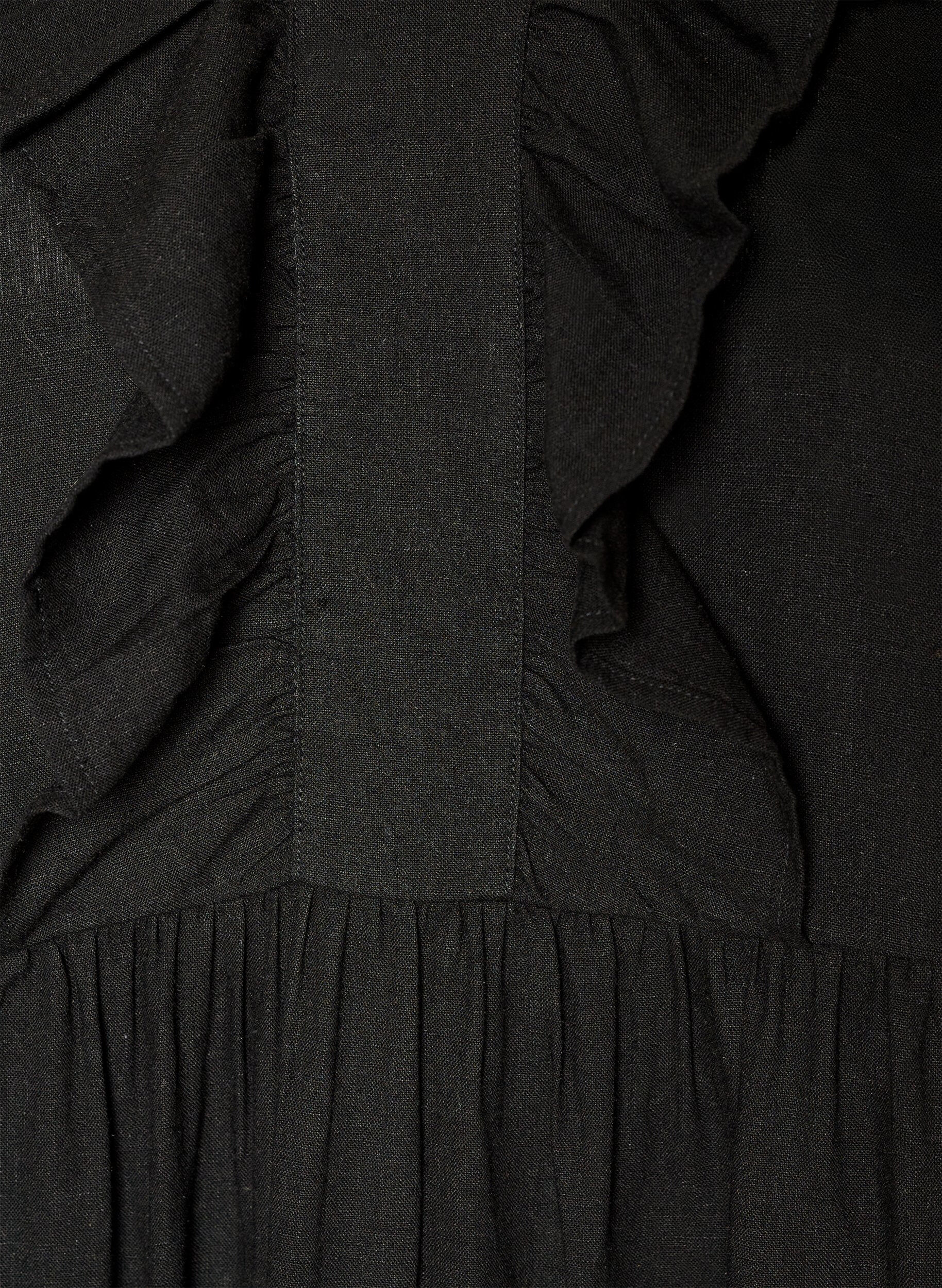 Zizzifashion Sleeveless midi dress in linen and viscose with ruffles, Black, Packshot image number 2