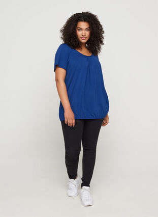 Short-sleeved t-shirt with a round neck and lace trim, Twilight Blue, Model image number 2