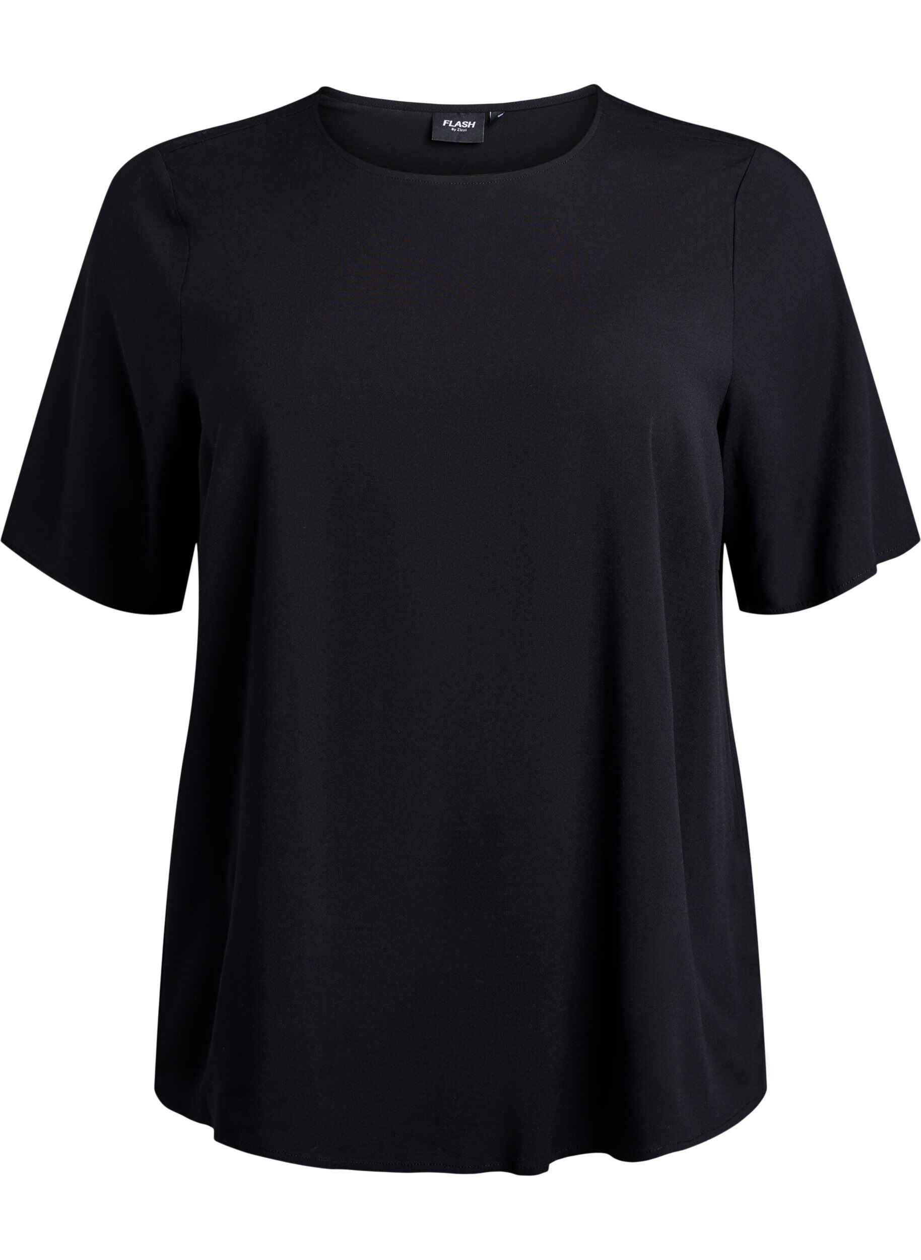 ZizzifashionShort-sleeved woven blouse with round neck, Black, Packshot image number 0