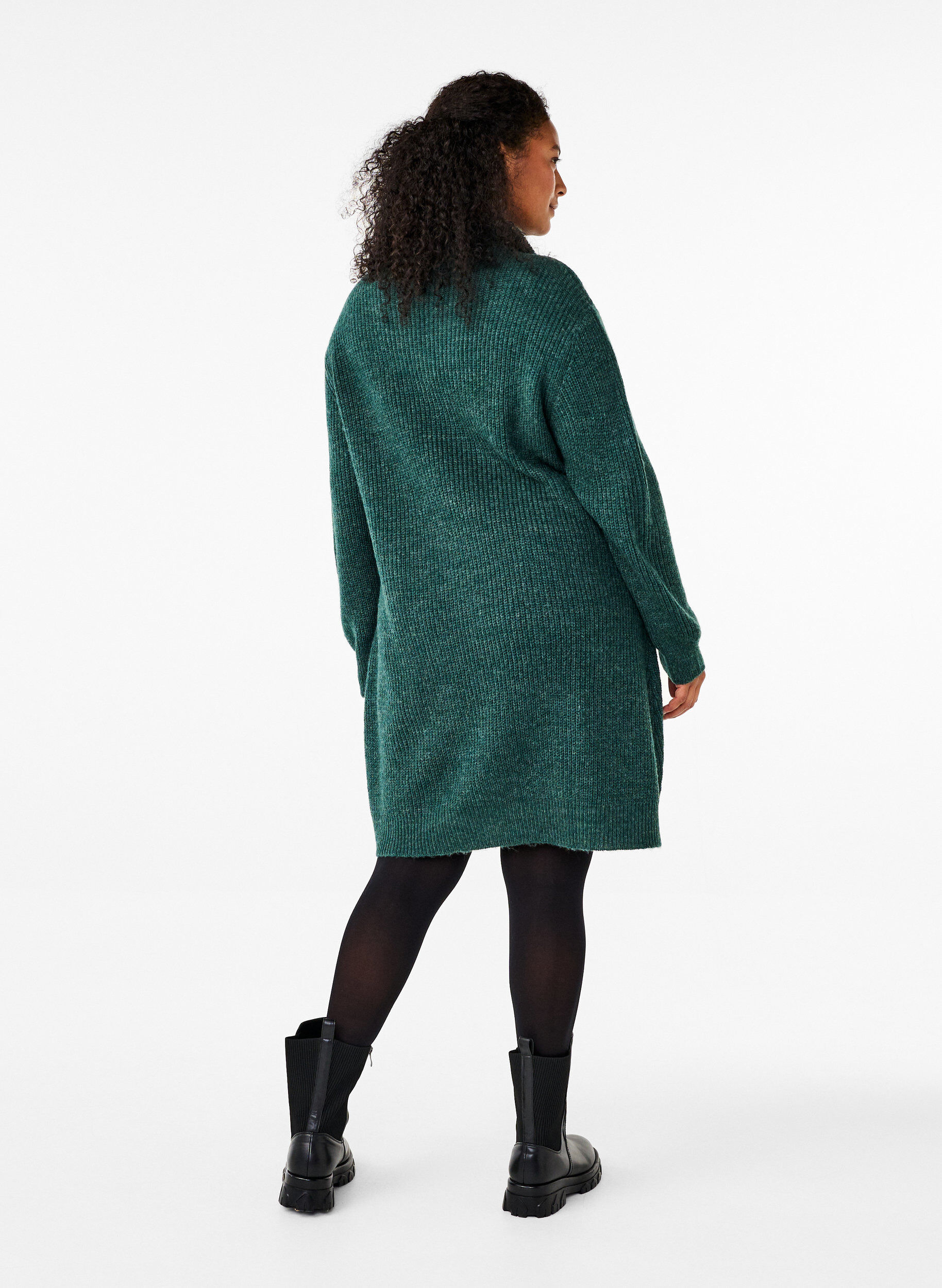 Zizzifashion FLASH - Knitted dress with high neck, Sea Moss Mel., Model image number 1