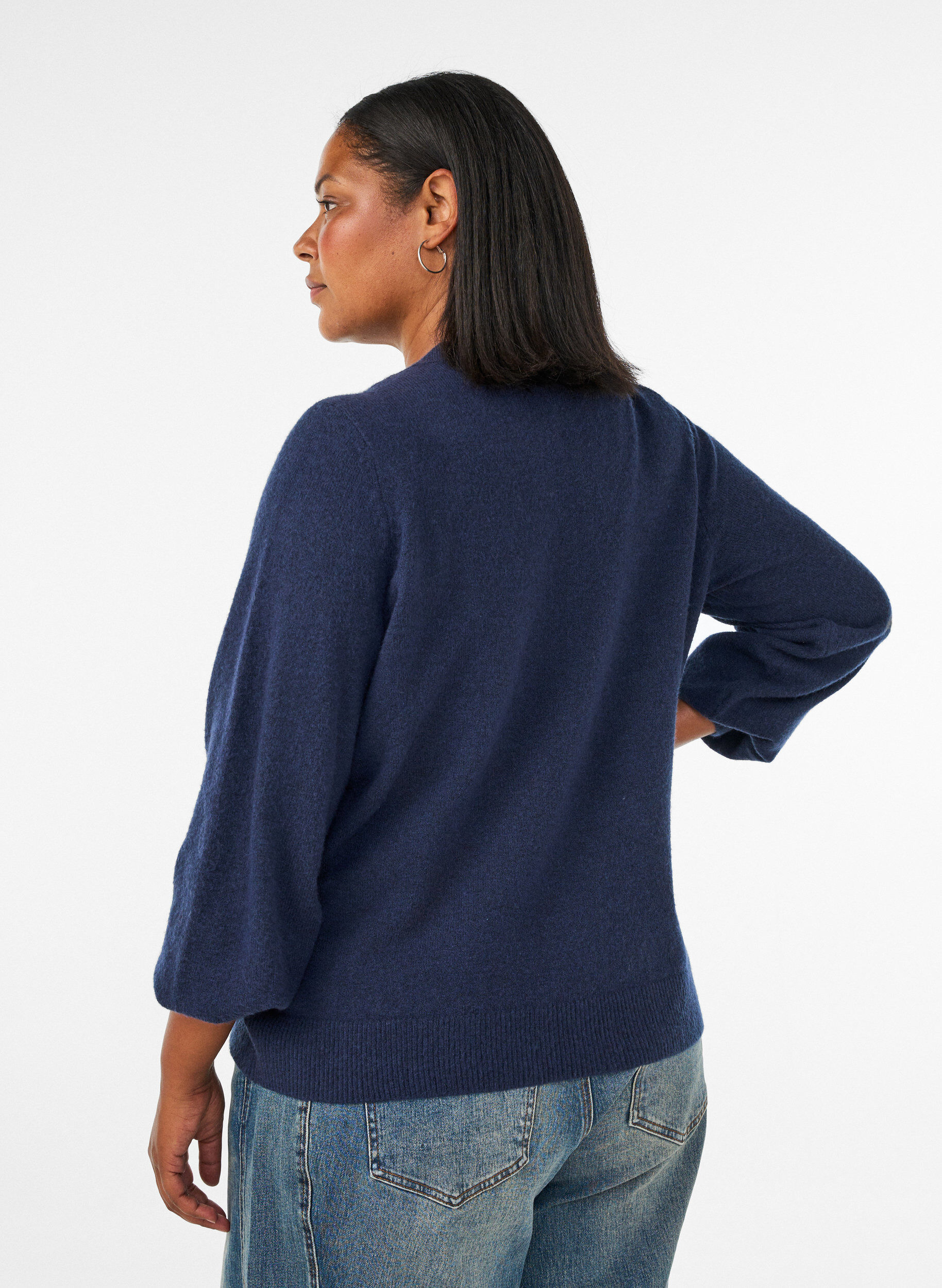 ZizzifashionCardigan in soft knit with gold-coloured buttons, Blue, Model image number 2