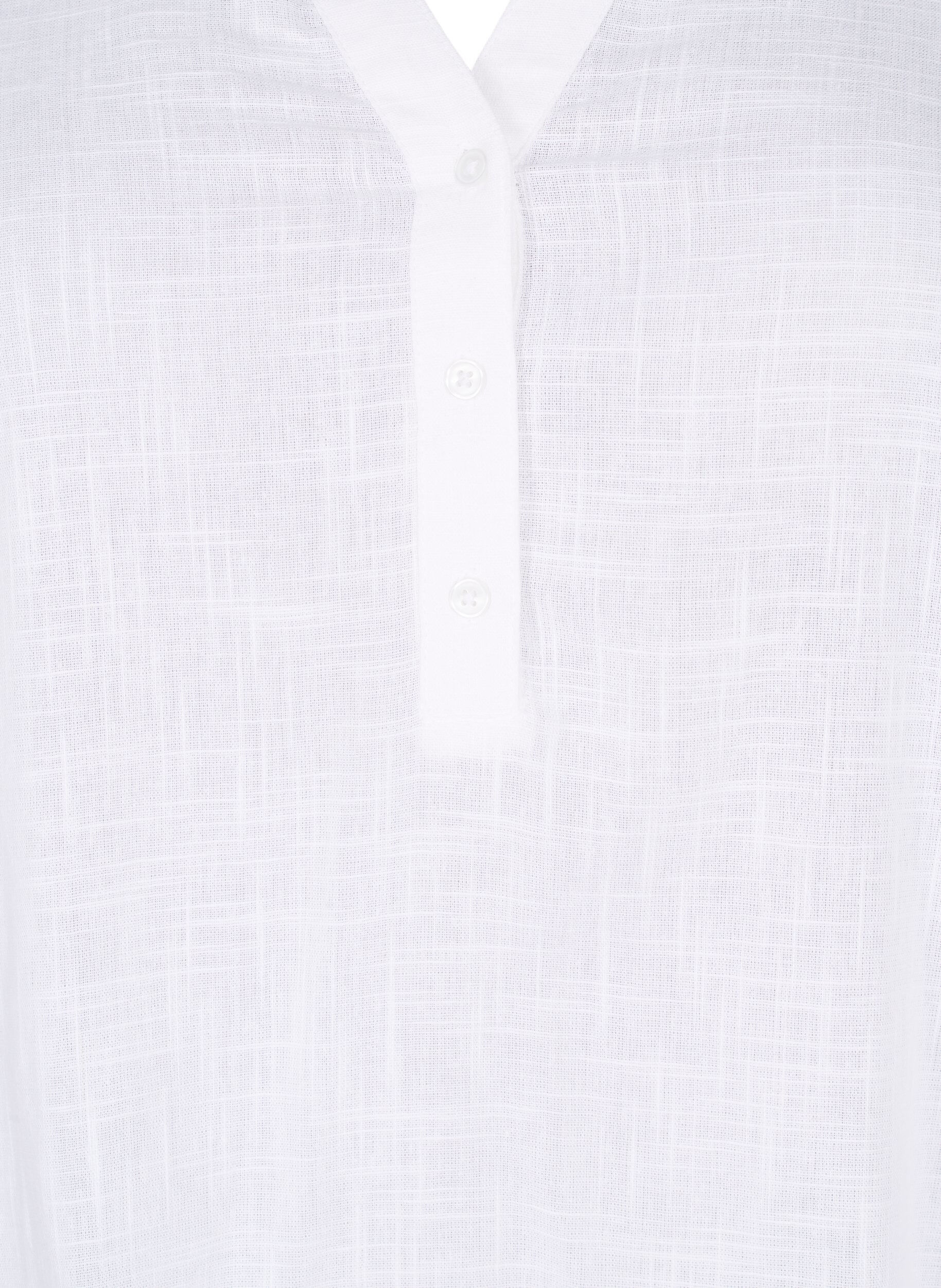 Zizzifashion Shirt blouse in cotton with a v-neck, Bright White, Packshot image number 2