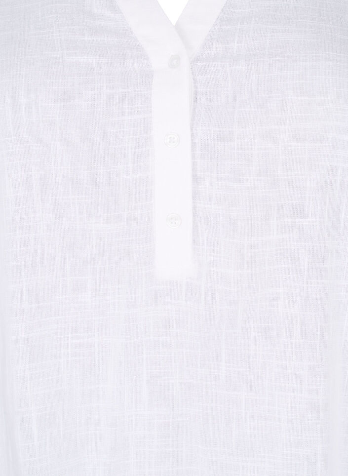 Shirt blouse in cotton with a v-neck, Bright White, Packshot image number 2