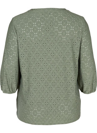 Blouse with 3/4-length sleeves and broderie anglaise, Agave Green, Packshot image number 1