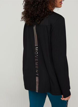 Long-sleeved sports top with print details, Black, Model image number 2