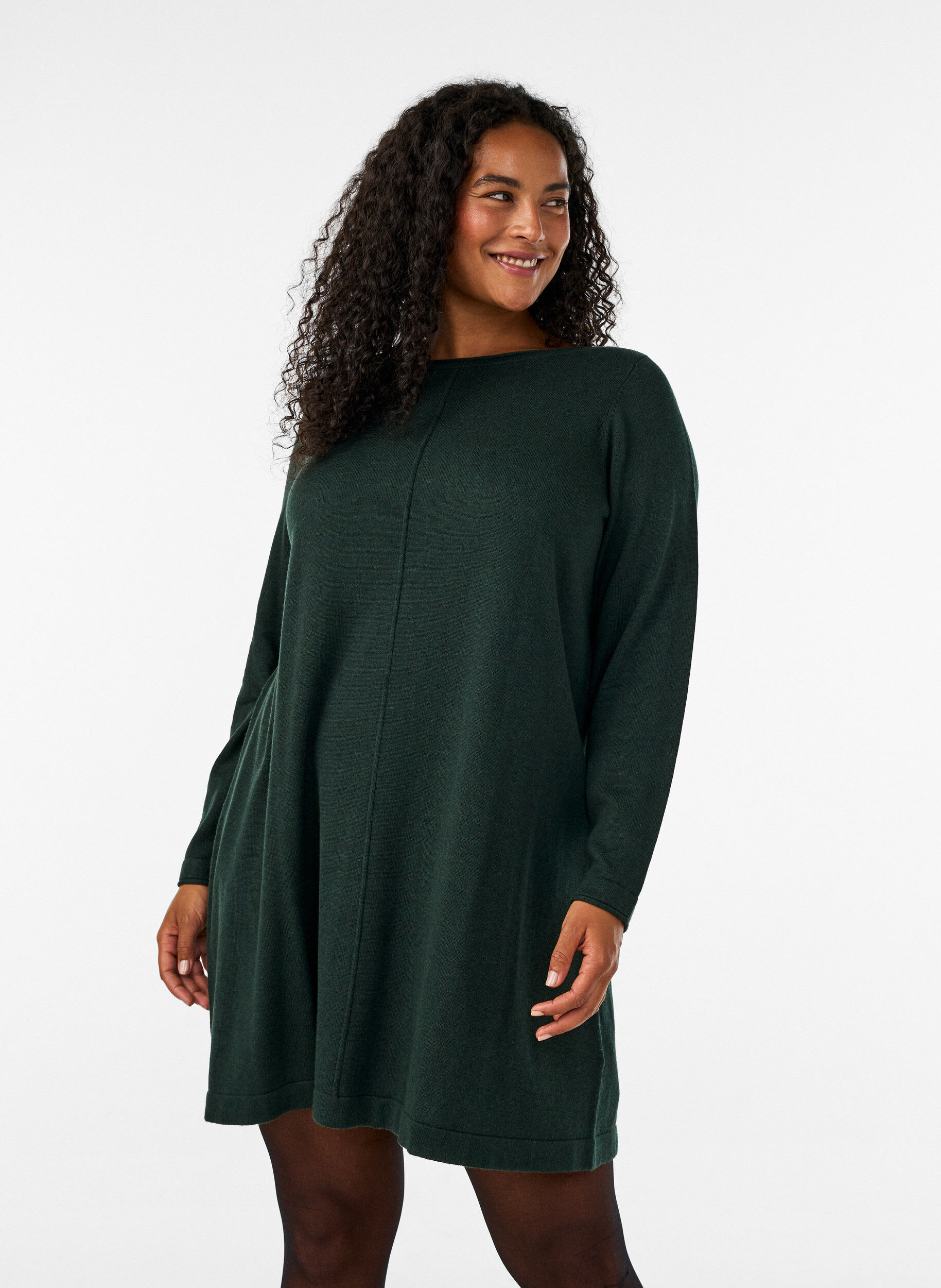 Knitted dress in cotton-viscose blend, Green, Model