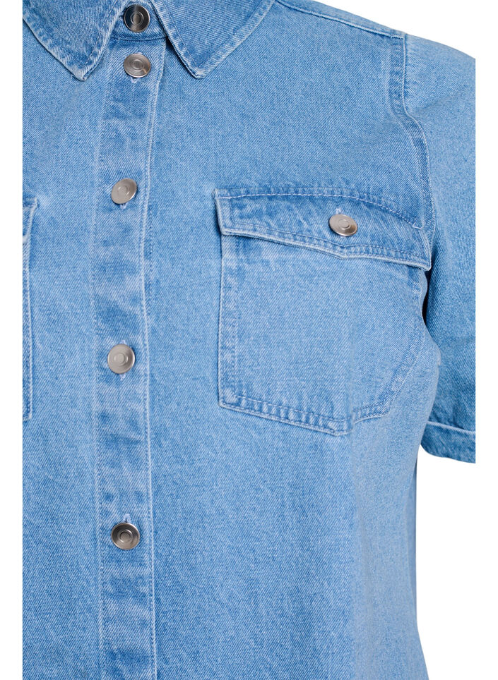 Denim dress with short sleeves and buttons, Light Blue, Packshot image number 2