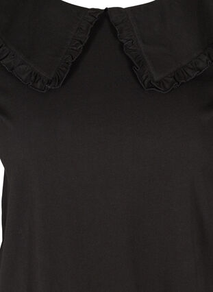 Short-sleeved cotton t-shirt with collar, Black, Packshot image number 2