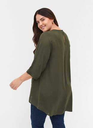 Blouse with 3/4-length sleeves and asymmetric hem, Deep Depths, Model image number 1