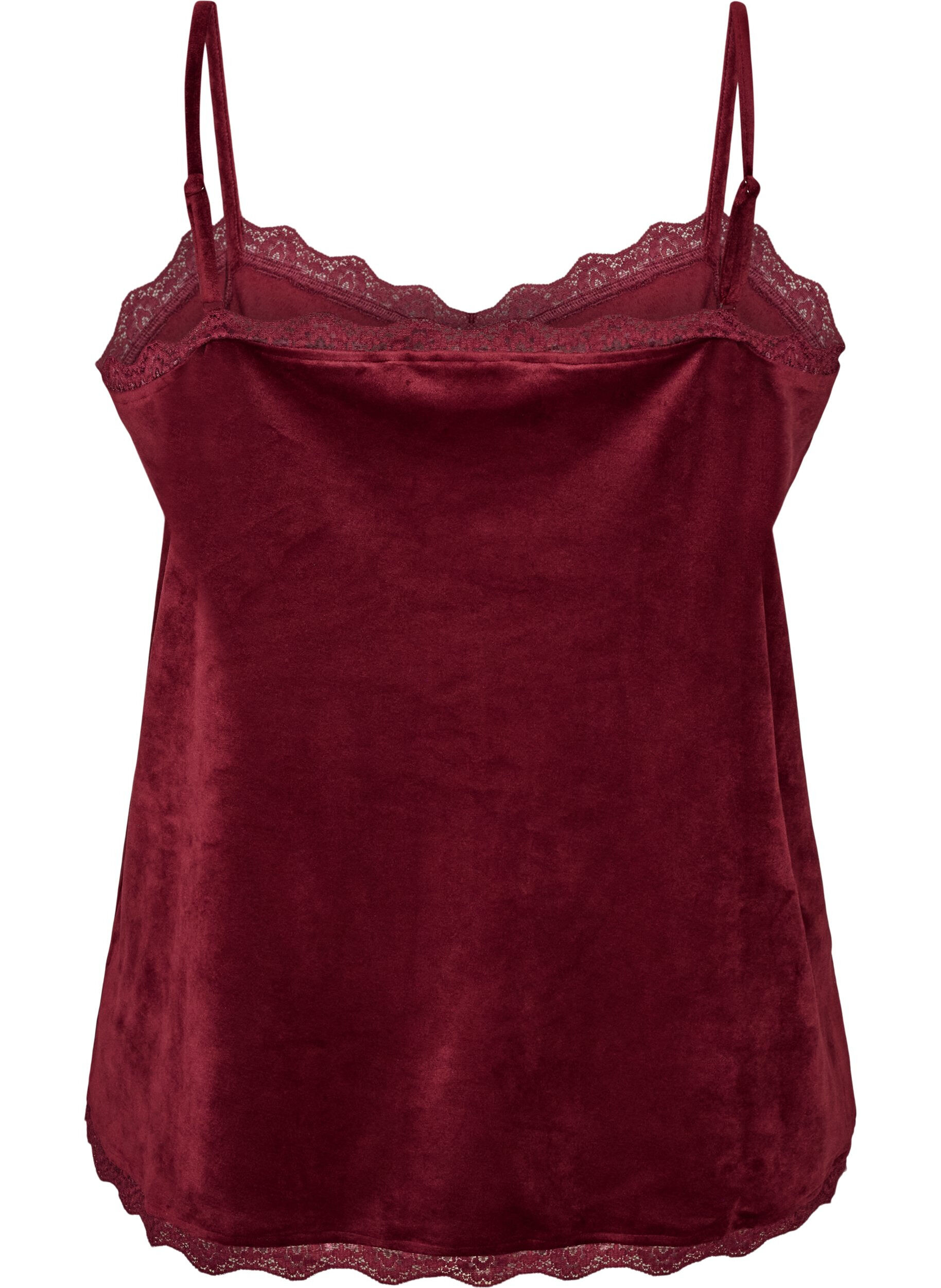 ZizzifashionVelour top with lace trim, Red, Packshot image number 1