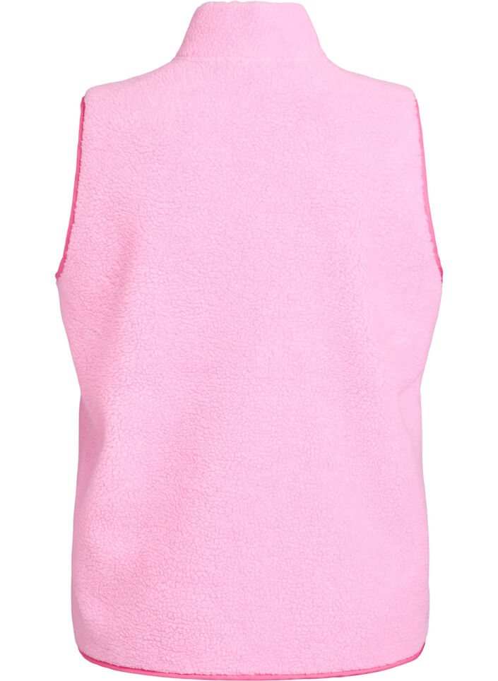 Teddy fleece vest with zip and contrast detail, Pink, Packshot image number 1