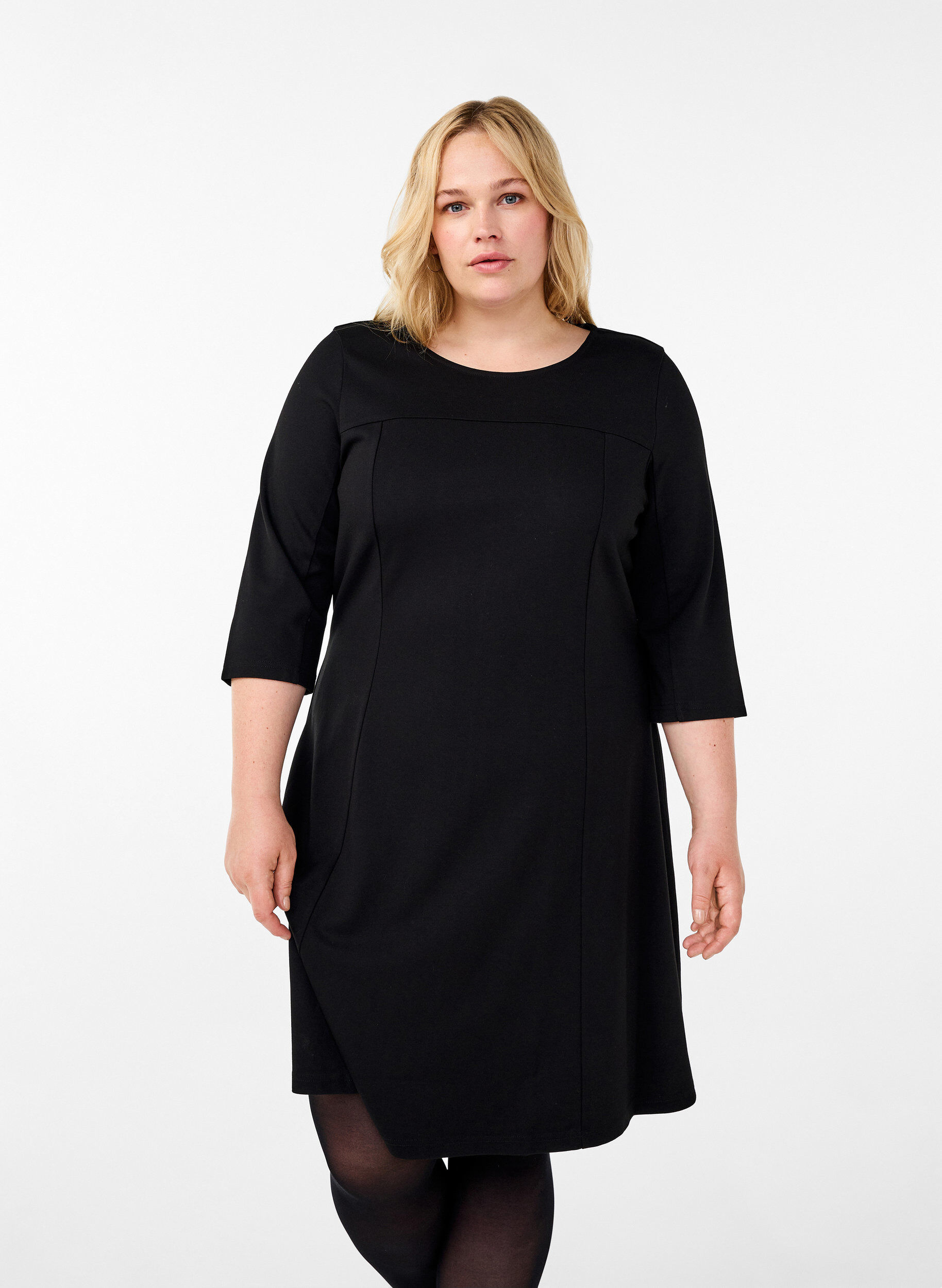 ZizzifashionA-shaped dress with 3/4 sleeves, Black, Model image number 0