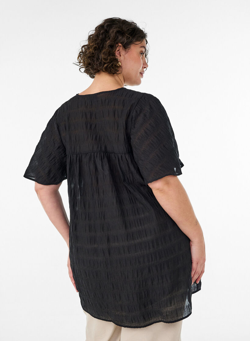 Tunic in lyocell with flutter sleeves, Black, Model image number 2