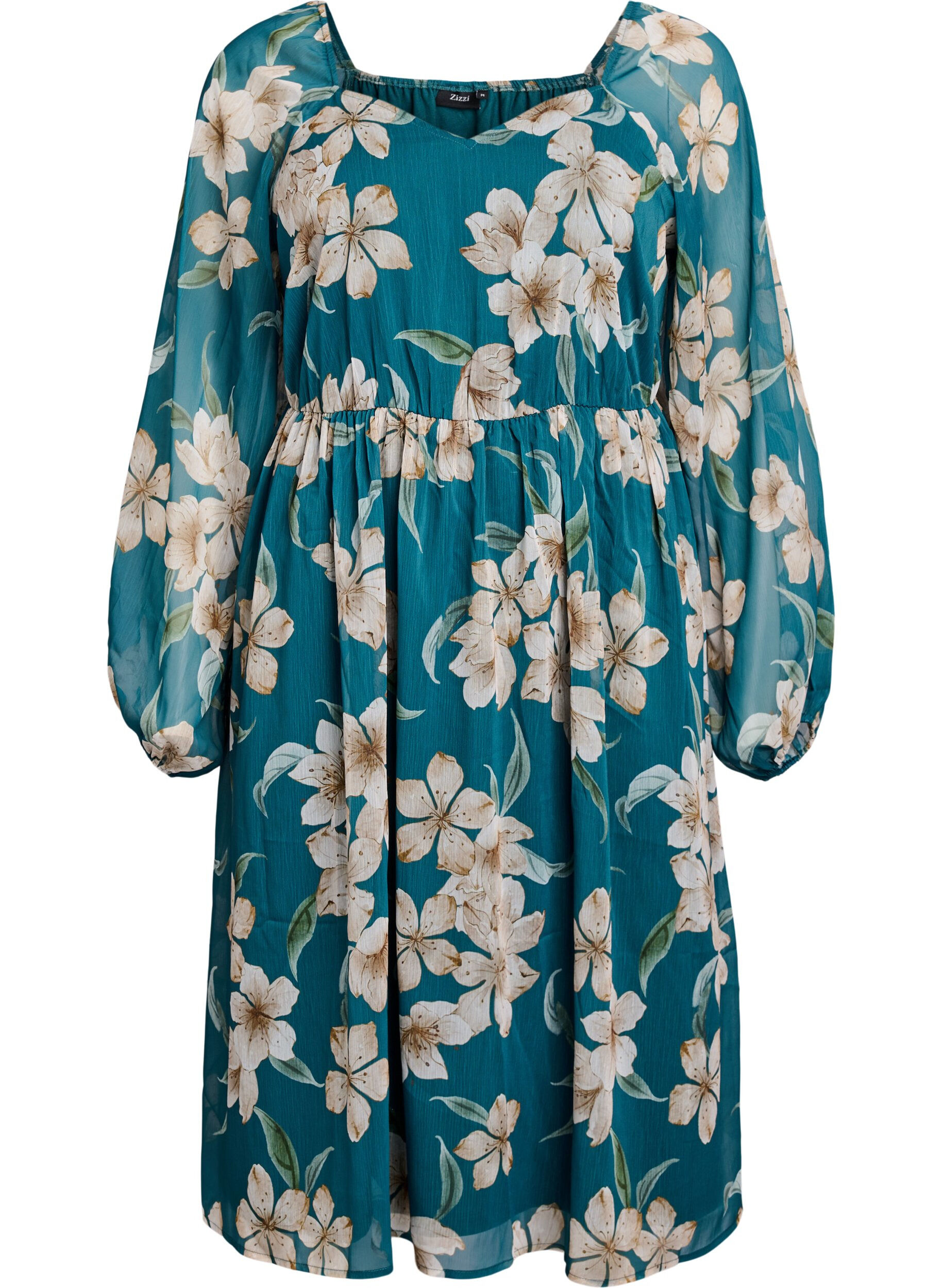 Zizzifashion Chiffon party dress with long sleeves, Green, Packshot image number 0