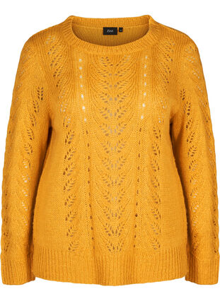 Knitted blouse with a feminine pattern, Mineral Yellow, Packshot image number 0