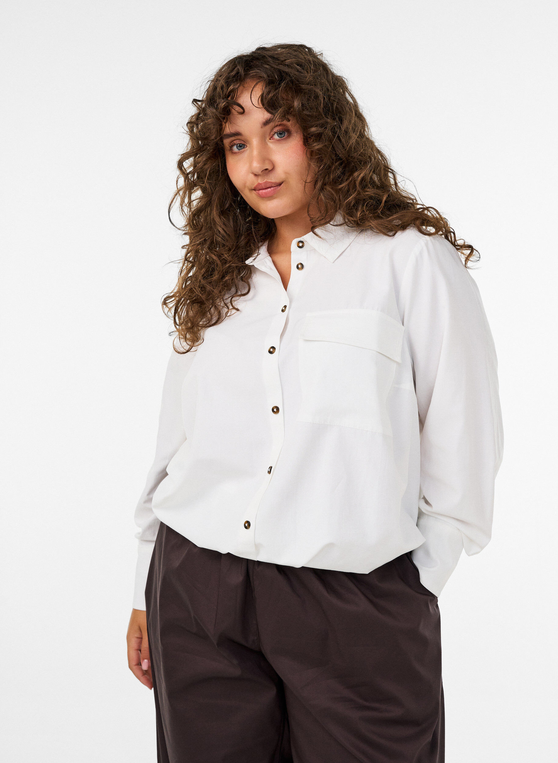 ZizzifashionShirt with chest pocket and balloon shape, White, Model image number 0