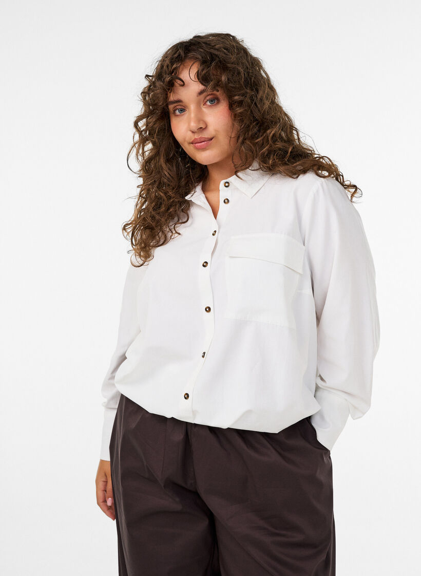 Shirt with chest pocket and balloon shape, White, Model image number 0