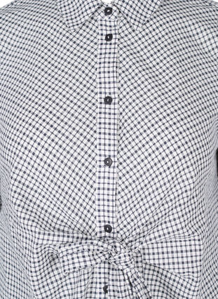 Checkered shirt tunic with tie detail, Black/White Check, Packshot image number 2