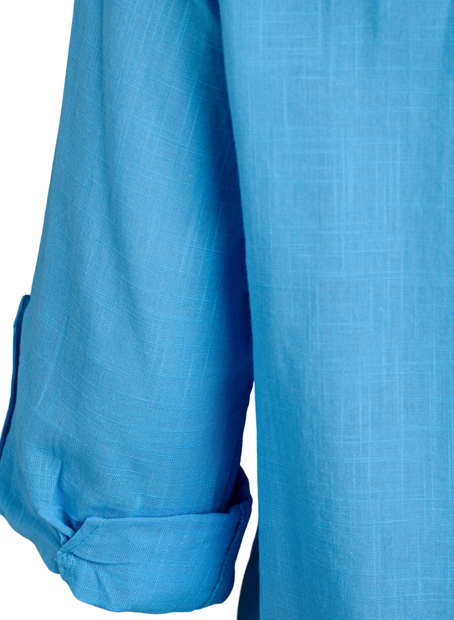 ZizzifashionCotton shirt blouse with V-neck, Blue, Packshot image number 3